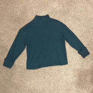 Kim & Cami Teal Ribbed Mock Turtleneck, Size Large